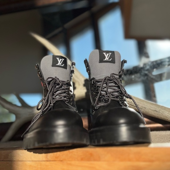 Louis Button: Alps Patches Oberkampf Canvas Calf Leather Ankle Boots - Picture 11 of 13